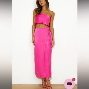 Hello Molly Nights in Satin Maxi Set Hot pink